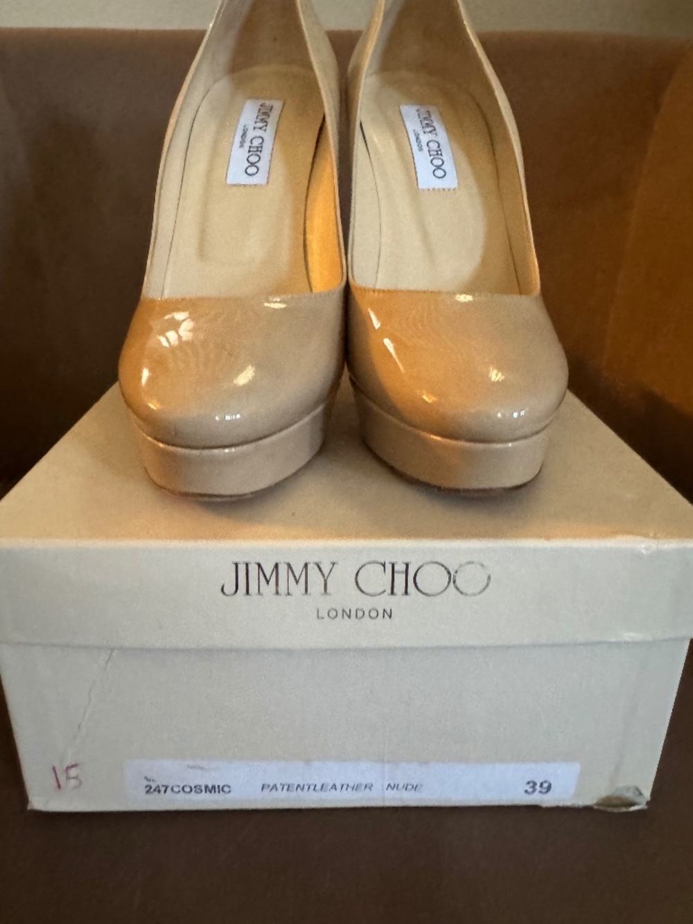 Jimmy choo patent leather nude pump